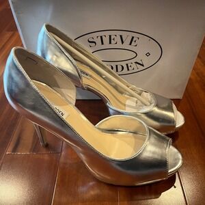 Steve Madden Silver Shoes Jaidy Peep Toe D'Orsay Stiletto Pumps Heels Size 10